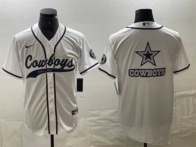 Mens Dallas Cowboys White Team Big Logo With Patch Cool Base Stitched Baseball Jersey
